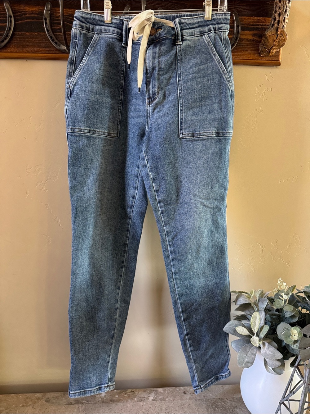 Judy Blue Medium Blue Drawstring Boyfriend Jeans